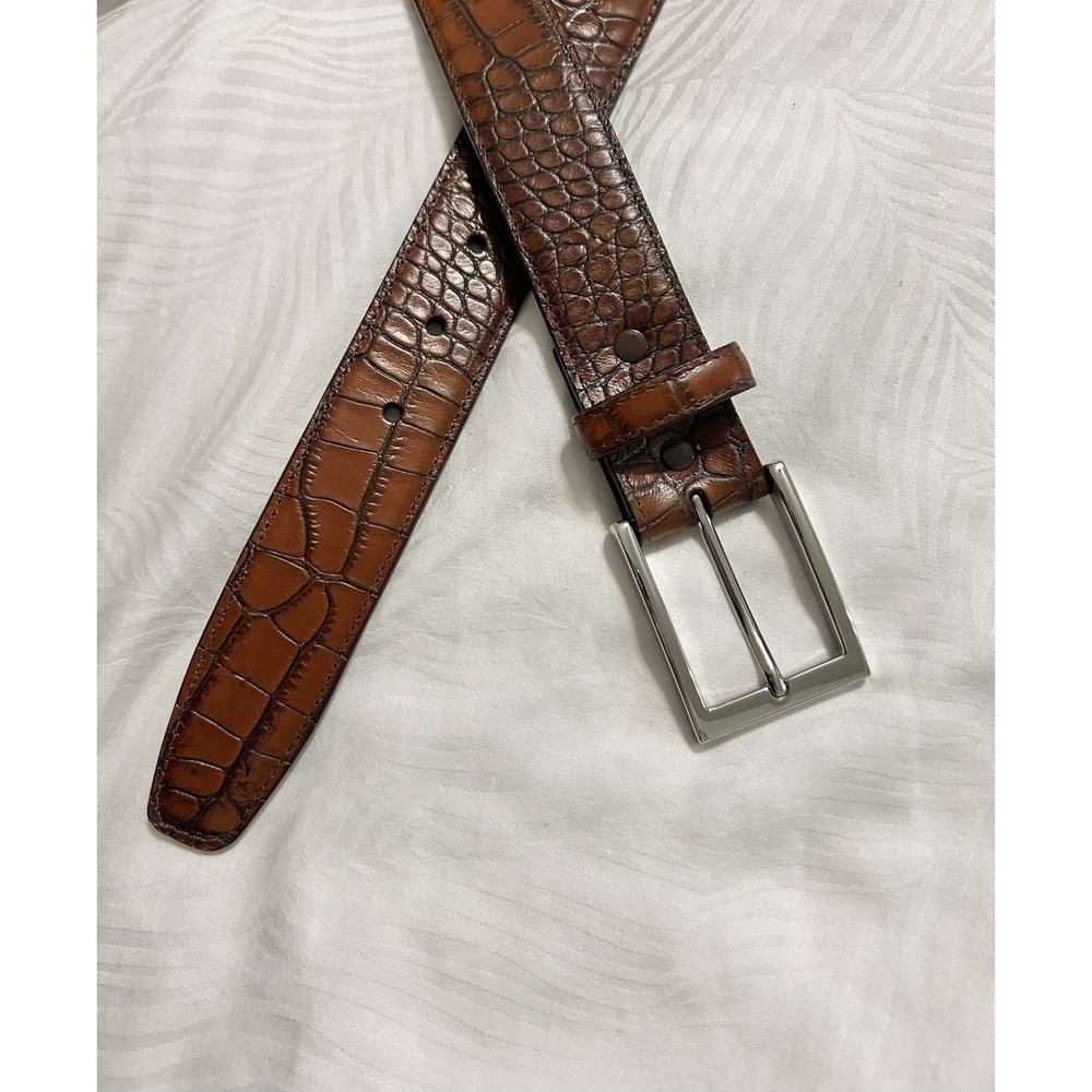 Torino Alligator Pattern Italian Embossed Calf Leather Belt Mens 40 Brown USA